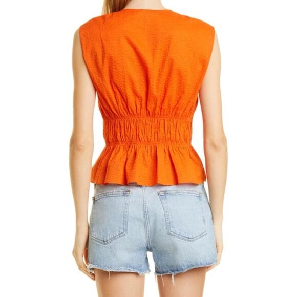 NWT Frame Orange Crush Ruched Button Front Sleeveless Blouse Size S - Picture 8 of 10
